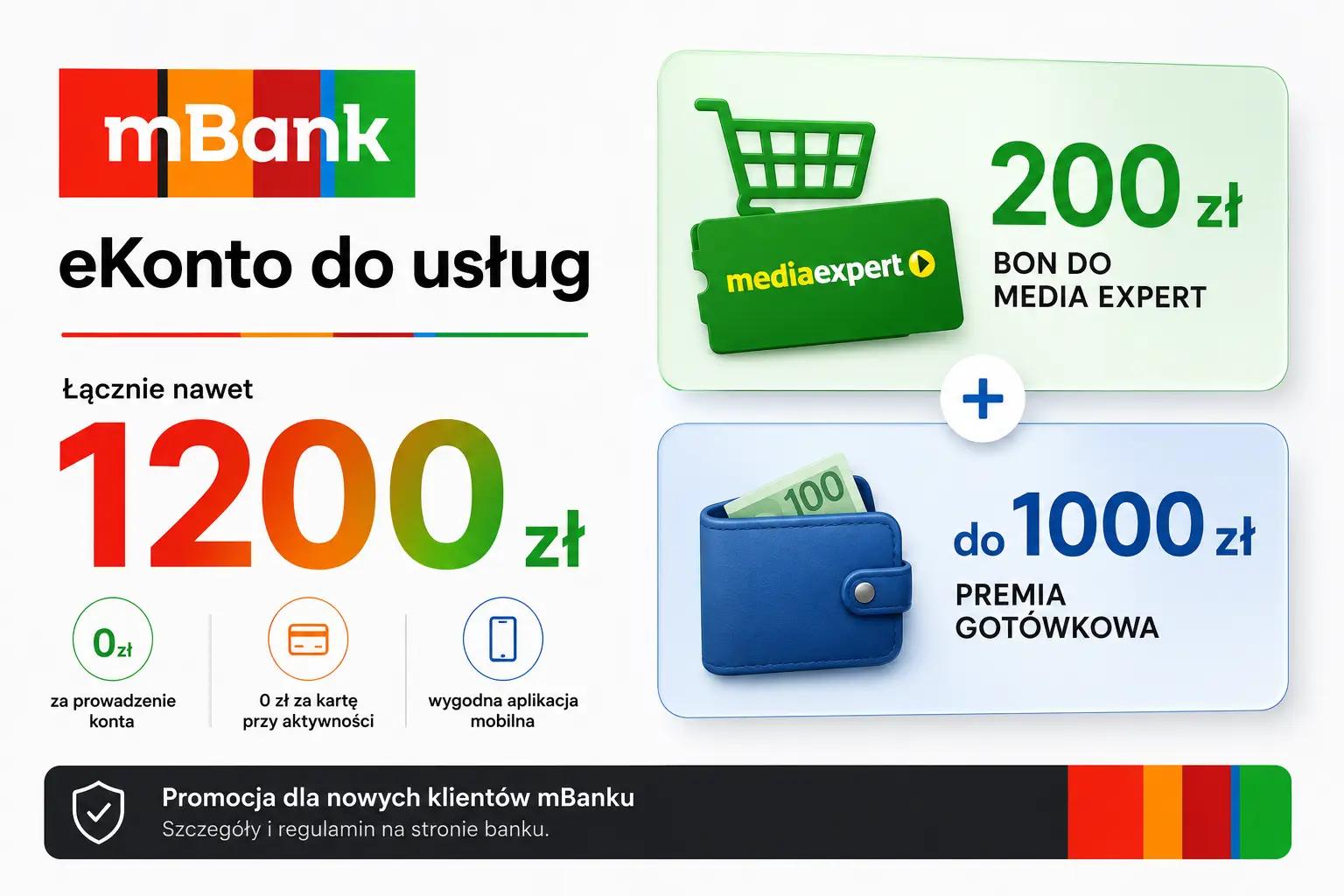eKonto w mBanku: aż 1200 zł premii i bon 200 zł do Media Expert!