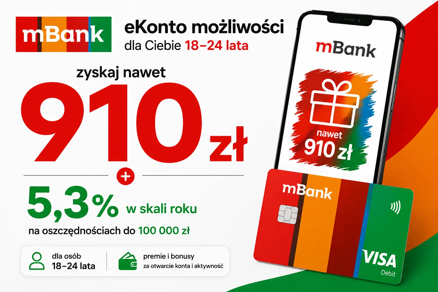 Darmowe eKonto możliwości w mBanku z premią do 910 zł