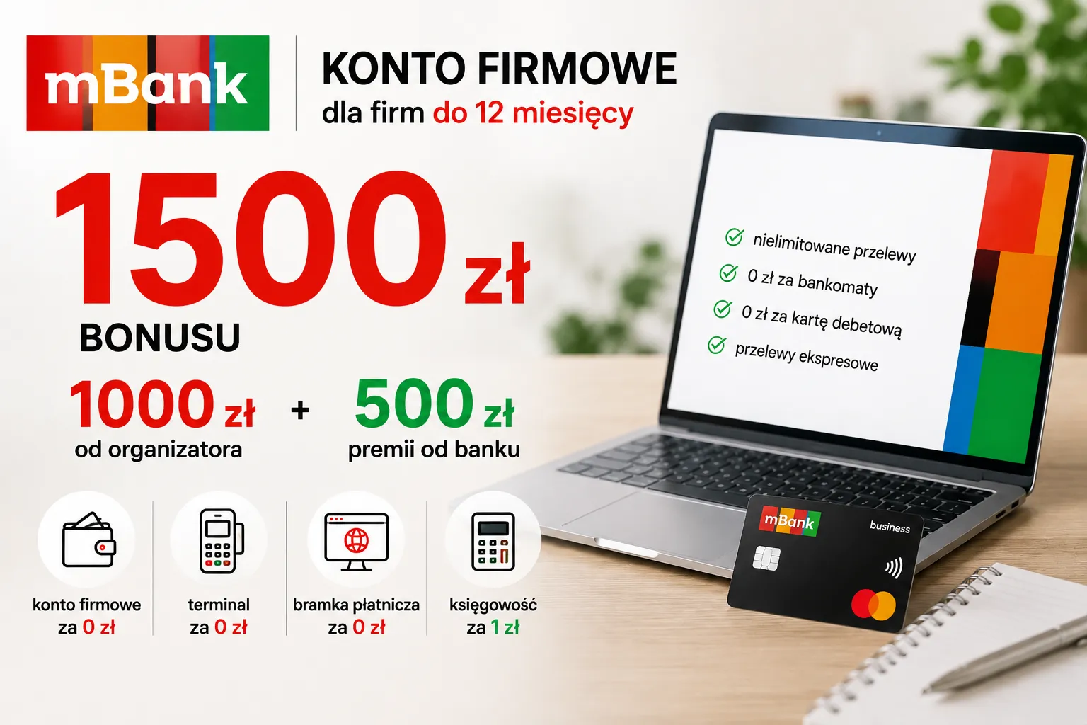 Konto firmowe mBiznes Standard w mBanku z premią do 1500 zł