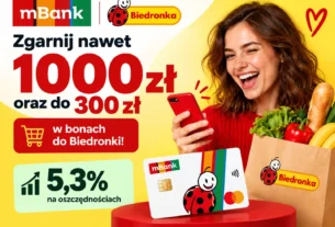 Darmowe eKonto do usług w mBanku z premią do 1300 zł za otwarcie konta przez selfie i aktywność, w tym 300 zł do Biedronki.
