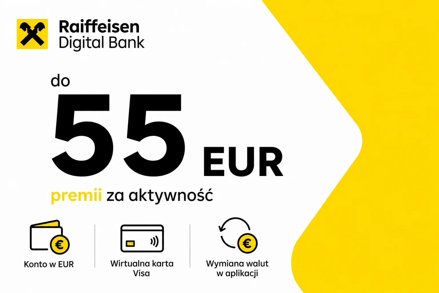 Konto walutowe w Raiffeisen Digital Bank – do 55 EUR premii za aktywność, darmowe konto w EUR i wirtualna karta Visa