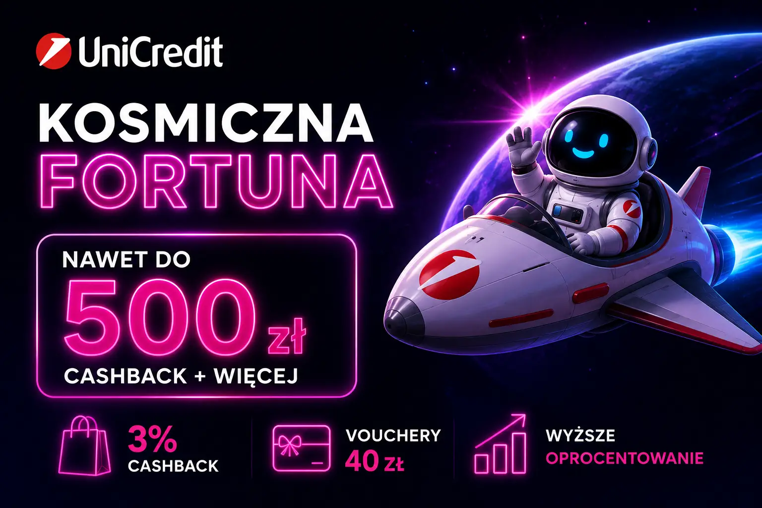 Konto UniCredit z grą Kosmiczna Fortuna – nagrody do 500 zł!