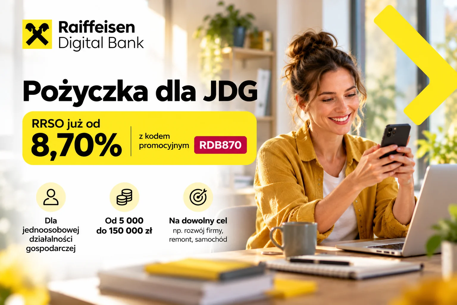 Pożyczka dla samozatrudnionych JDG Raiffeisen Digital Bank – RRSO 8,70% z kodem RDB870